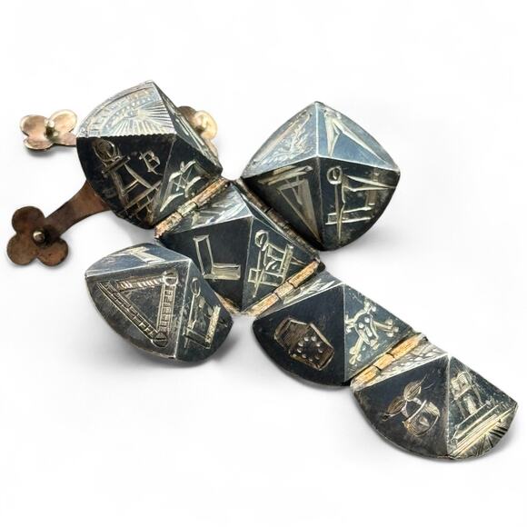 Antique Masonic Orb Folding Pendant Charm 9K Gold & Sterling Silver Vintage Rare - Picture 4 of 15